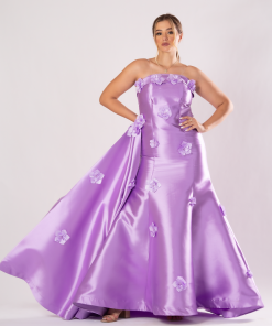 تريجر آيلاند - فستان سهرة طويل ساتان اوف شولدر بذيل