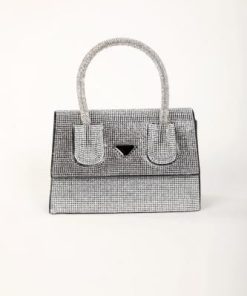 أوبرا فاشن - شنطة سهرة لون اسود مرصعة بفصوص زركون ابيض