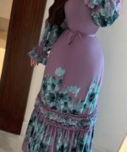 أوبرا فاشن - فستان شيفون مشجر طويل اكمام طويلة بورود ثلاثية الابعاد ولول