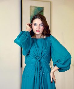 Alternative view of أوبرا فاشن - فستان شيفون تركواز بتصميم أنيق وتطريز لؤلؤ فخمه