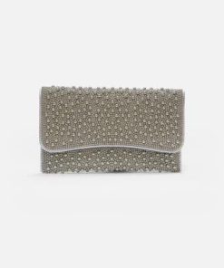 أوبرا فاشن - شنطة سهرة مرصعة بحبيبات لول لامعة بتصميم فاخر لون رمادي