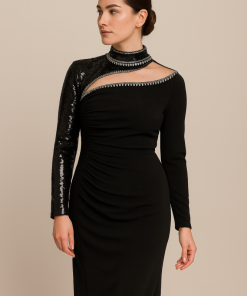 Alternative view of أوبرا فاشن - فستان سهرة أسود بلمعة فاخرة وكم ترتر أنيق