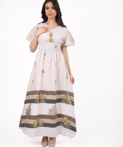 Alternative view of أوبرا فاشن - جلابية كويتية لون سكري ميدي مزينة بترتر على زم بالخصر