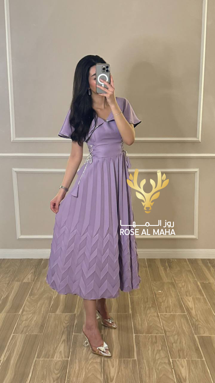 روز المها - فستان موف بيليسيه بربطات جانبية - Image 5