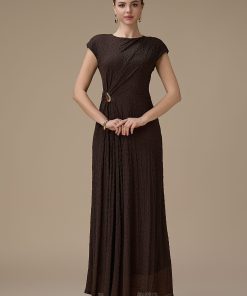 اكتان - فستان طويل بني بتفصيلية جانبية