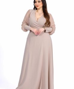 تريجر آيلاند - فستان ناعم مخصر طويل كريب اكمام طويله