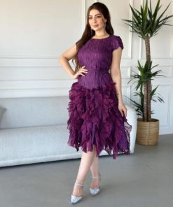 أوبرا فاشن - فستان سهرة ميدي قماش ستان حرير مكسر لون رماني