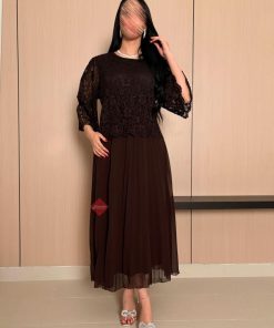 بينوش - فستان دانتيل و تل بليسيه ناعم مع اكمام واسعة