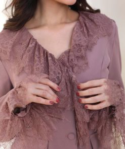 Alternative view of أوبرا فاشن - طقم نسائي لون بني جاكيت وتنورة دانتيل