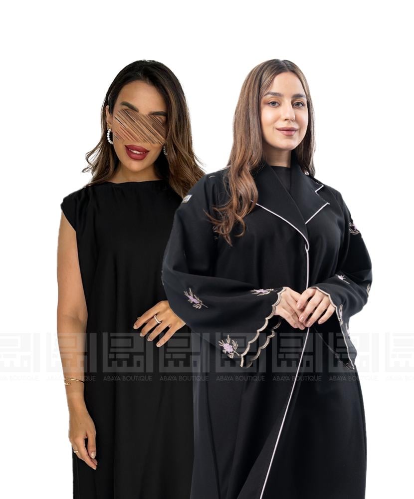 دار امتنان - بكج عباية سوداء بقصة رسمية بتطريز زهور3099