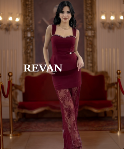 ريفان - فستان فاخر بوردو دانتيل بتصميم طبقتين من ريفان