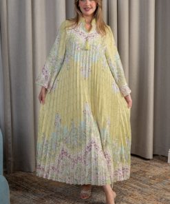 لورا فاشن - جلابية صفراء طويلة بنقشة ناعمة أنيقة