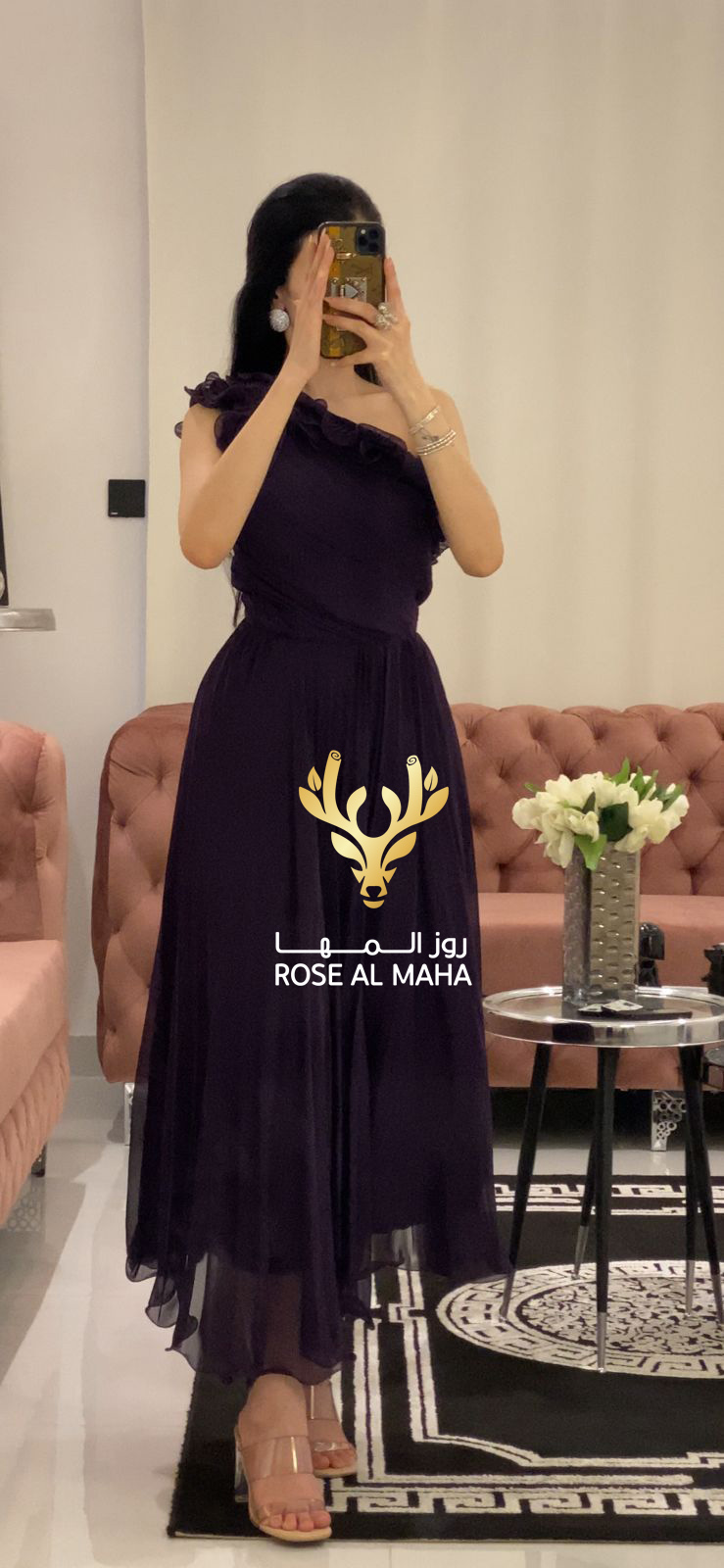 روز المها - فستان شيفون ون شولدر بكرانيش