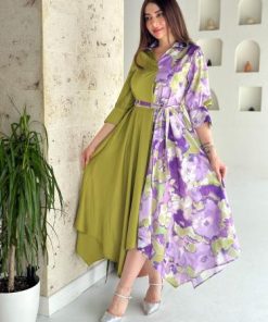 أوبرا فاشن - فستان قماشين نص حرير مشجر ونص كريب ستان