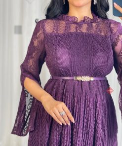 Alternative view of بينوش  - فستان دانتيل ناعم ستريتش برسومات مميزة و اكمام وشاح