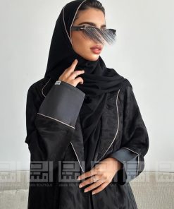 دار امتنان - عباية سوداء جاكار ربع كلوش بميكادو بارد ومبطنة بالحرير- 1477