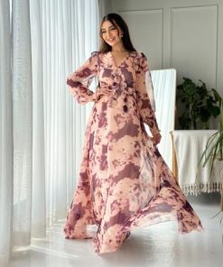 أوبرا فاشن - فستان شيفون مشجر بقصة V وزهور ثلاثية الأبعاد