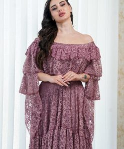 Alternative view of أوبرا فاشن - فستان اوف شولدر دانتيل ميدي لون زهري