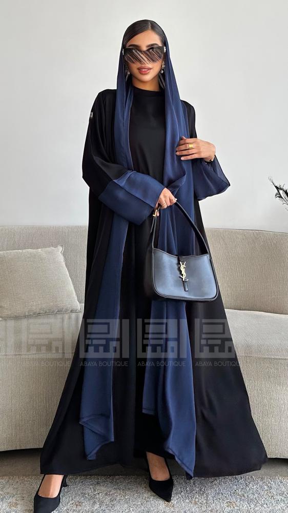 دار امتنان - عباية صيفية يومية أنيقة بقصة A Line من قماش بلاك بيري باللون الأزرق الداكن- 1443 - Image 3