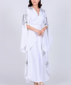 تريجر آيلاند - فستان ناعم طويل كريب بكرستال على الصدر والاكتاف