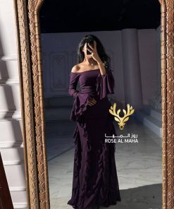 روز المها - فستان بنفسجي كرانيش بأكمام واسعه