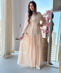 أوبرا فاشن - فستان سهرة شيفون حرير مع خطوط كرستال وقصة كسرات من الأسفل طبقات