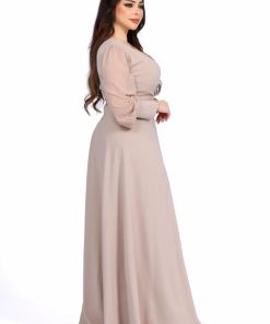 Alternative view of تريجر آيلاند - فستان ناعم مخصر طويل كريب اكمام طويله