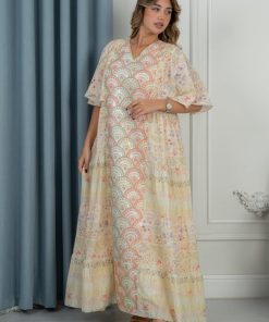 Alternative view of لورا فاشن - جلابية ناعمة بنقوش تراثية بألوان هادئة