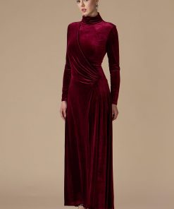 اكتان - فستان برغندي طويل مخمل