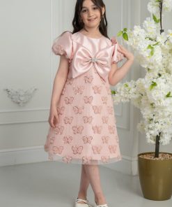 Alternative view of لورا فاشن - فستان أطفال وردي بنقشة فراشات وتصميم ناعم