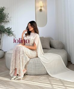 Alternative view of جولينا - طقم مطرّز بترتر لامع مع كاب شيفون أنيق