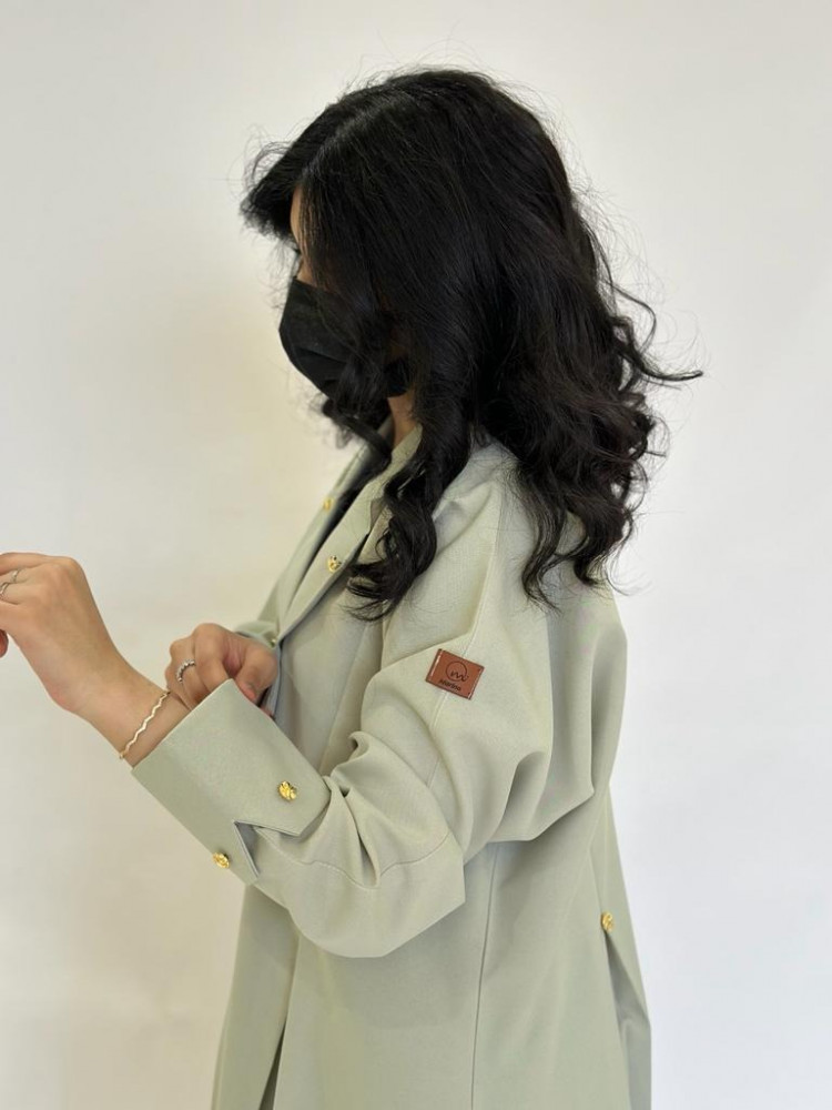 مارينا للعبايات - عباية كريب كتان لون فستقي - الصورة 2