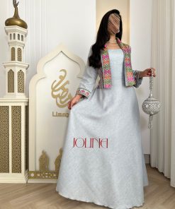 جولينا  - جلابية قطعتين سماوي مطرزة