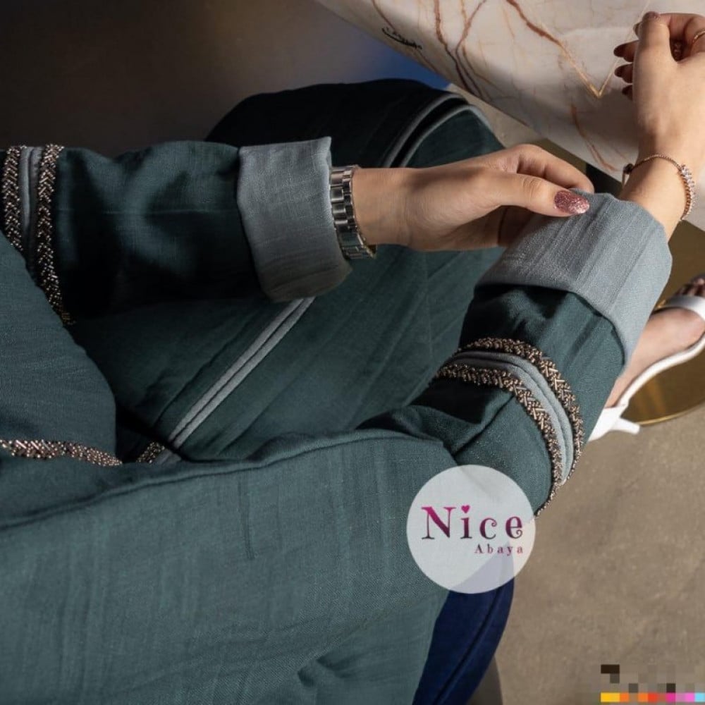 عباية بقماش لينن هندي بلون الزيتي وشك - الصورة 5