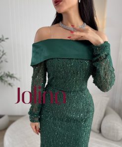 Alternative view of جولينا - فستان اخضر بأكمام طويله