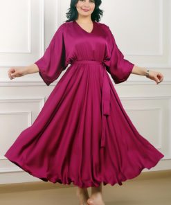 Alternative view of أوبرا فاشن - جلابية ميدي لون موف حرير اكمام طويله جوبير بفصوص نفس درجه اللون