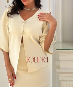 Alternative view of جولينا - طقم بيج أنيق بتصميم ناعم وتنورة بليسيه