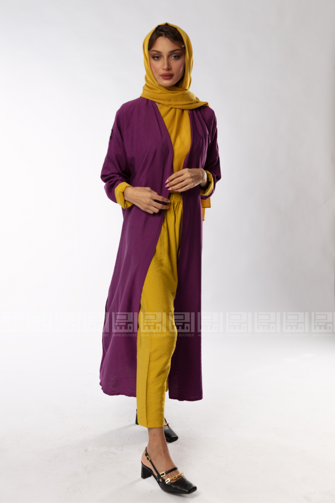 دار امتنان - عباية بنفسجية صيفية أنيقة مع سروال وطرحة كموني- 1230 - Image 3