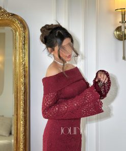 Alternative view of جولينا - فستان دانتيل باكمام أوف شولدر عنابي