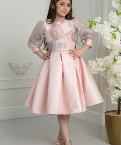 لورا فاشن - فستان بناتي وردي أنيق بتطريز فاخر للمناسبات