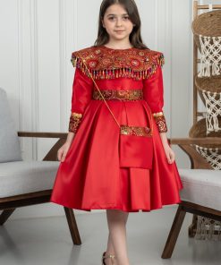 لورا فاشن - فستان أطفال أحمر فاخر بتطريز تراثي