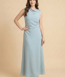 اكتان - فستان ماكسي درابيه مزيت بالفصوص لون أزرق