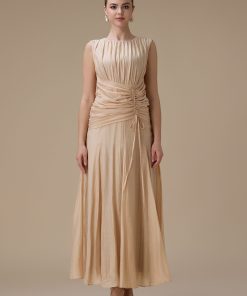 Alternative view of اكتان - فستان طويل بيج مع كسرات جانبية