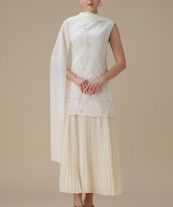 اكتان - فستان ماكسي سكري بليسيه ووشاح انيق