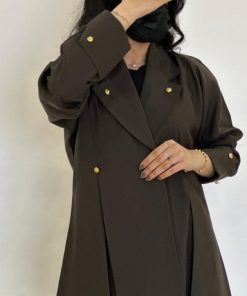 مارينا للعبايات - عباية كريب كتان لون بني فاتح