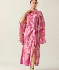 أوبرا فاشن - فستان زهري مشجر اكمام مفتوحة