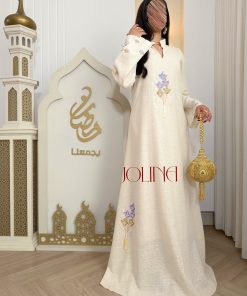 جولينا  - جلابيه اوف وايت بتطريز ناعم