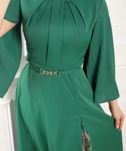 Alternative view of أوبرا فاشن - فستان طويل لون اخضر اكمام طويله باكسسوار في العنق