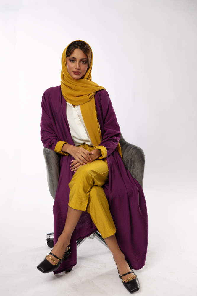 دار امتنان - عباية بنفسجية صيفية أنيقة مع سروال وطرحة كموني- 1230 - Image 5