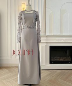 جولينا - طقم مطرز رمادي باكمام